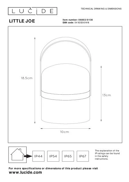 Lucide LITTLE JOE - Lampe de table Rechargeable Intérieur/Extérieur - Batterie/Piles - Ø 10 cm - LED Dim to warm - 1x0,3W 2800K/3200K - IP44 - Noir - technique